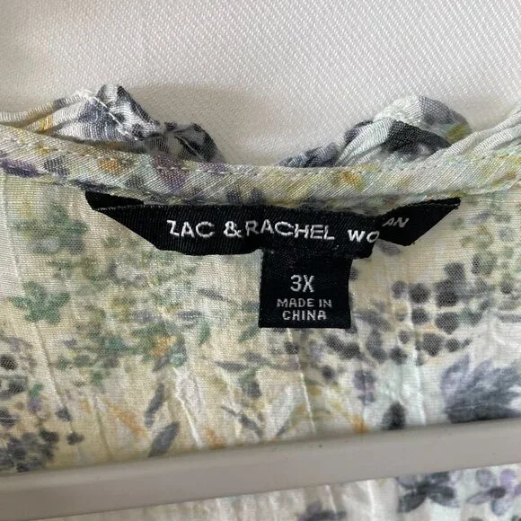 Zac & Rachel Womens Ivory Ruffle Trim Floral Print Preppy Blouse Top Size 3X - Picture 2 of 9